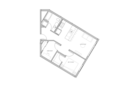 Floor plan for 1 bed, 1 bath, 723 sqft